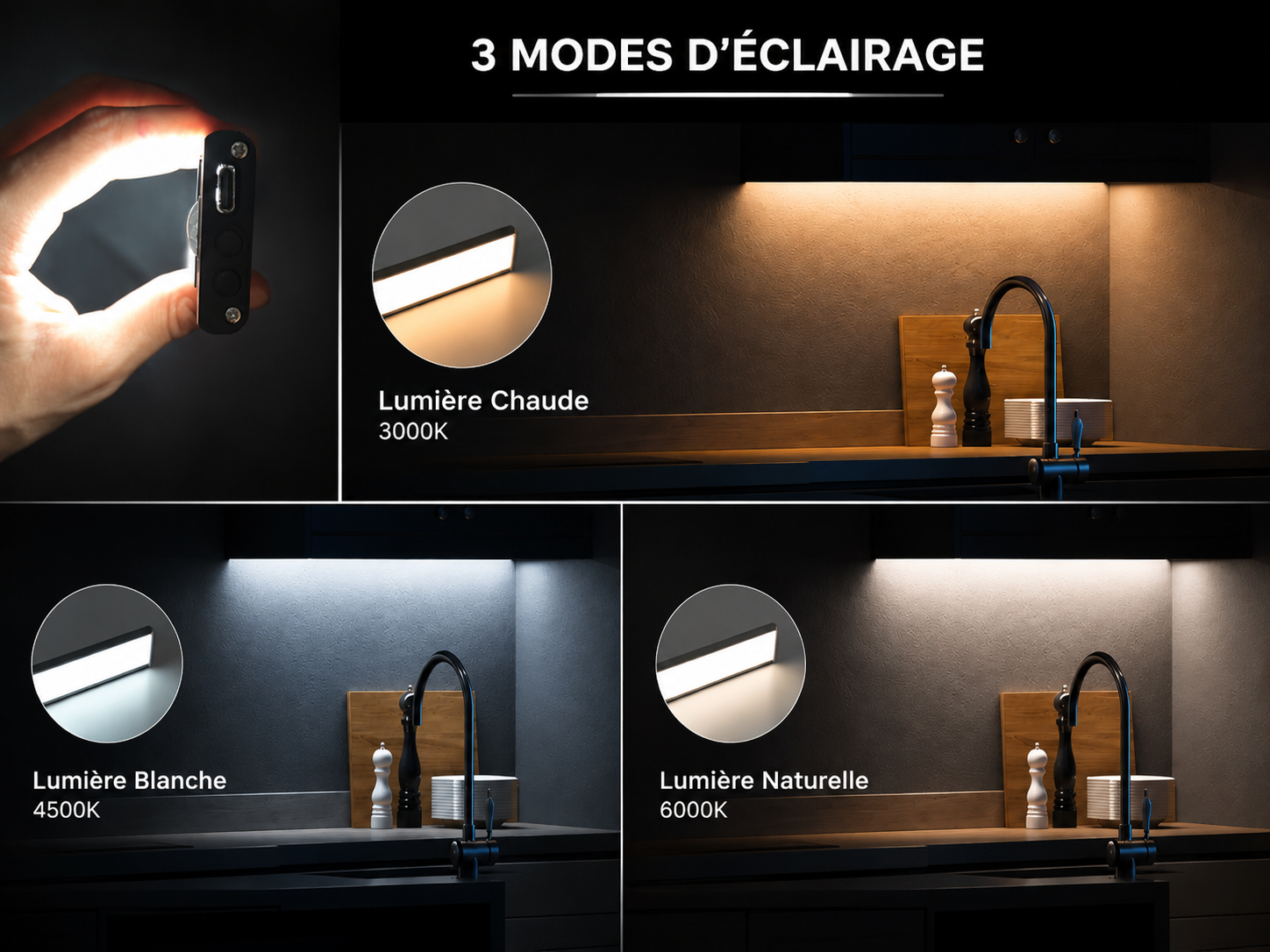 NUVRA LED 3 modes d'éclairage